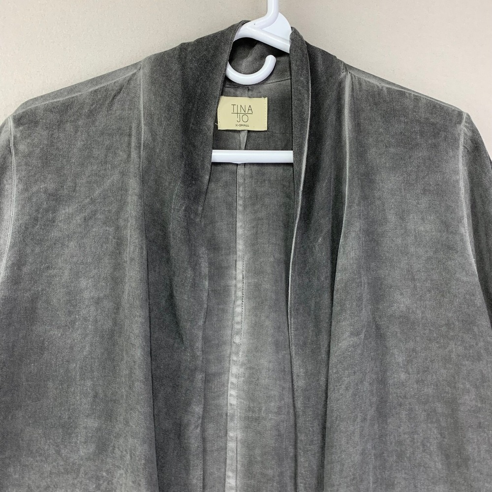 Tina + Jo Anthropologie Kimono Blouse XS Gray Open Front Garment Died Lagenlook - Picture 2 of 8
